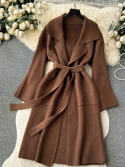 Elegant Minimalist Long-style Fashion Knit Cardigan Coat