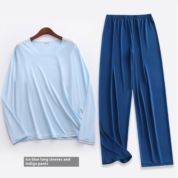 Ensemble Pyjama Homme Printemps-Été Ultra-fin à Manches Longues et Pantalon Capri