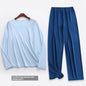 Spring Summer Ultra-thin Men's Long-sleeved Cropped Trousers Pajamas Suit