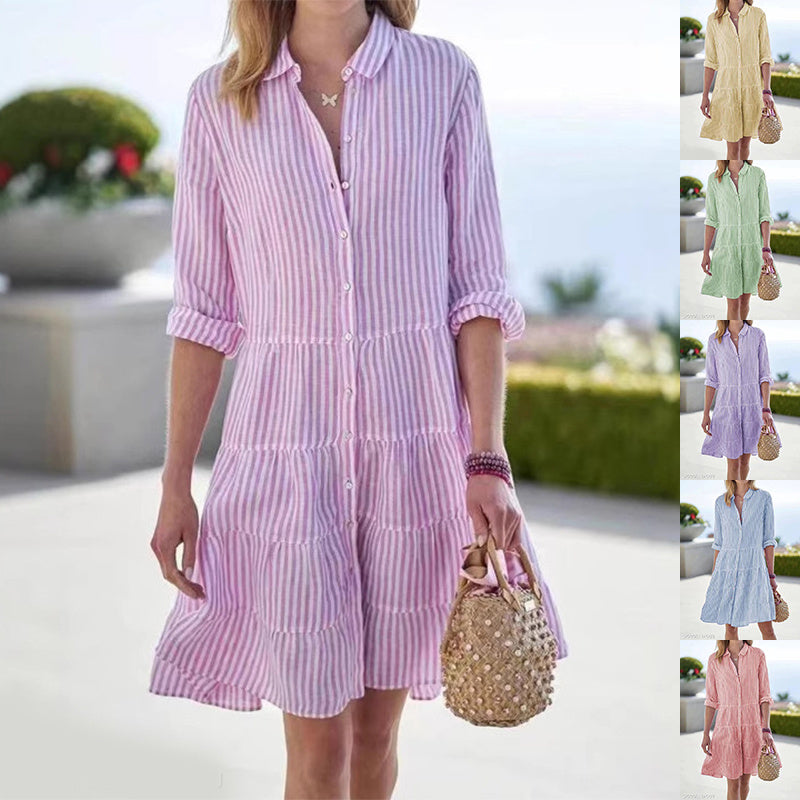 Striped Long-sleeved Shirt Dress