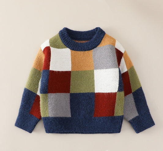 Stylish Vintage Color-block Sweater For Boys