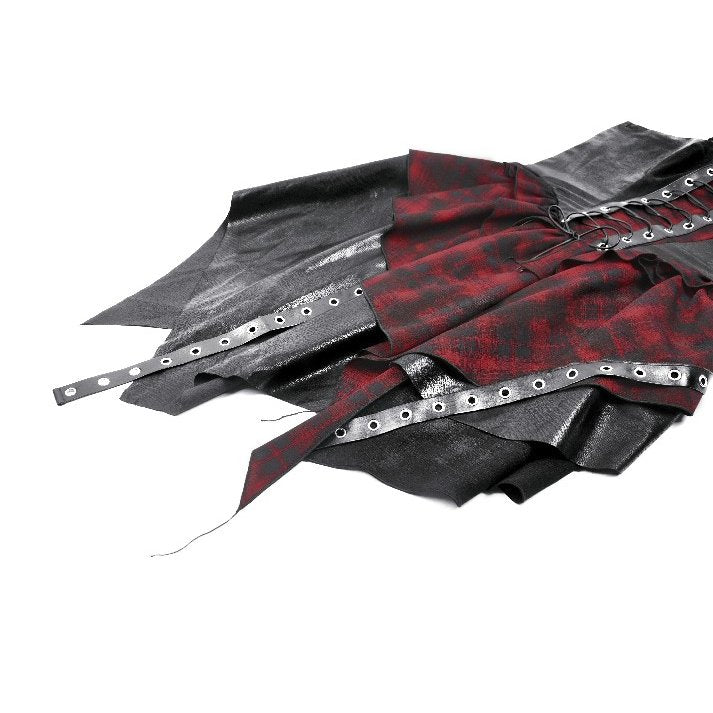 Robe Corset Punk en Tartan Rouge Dark in Love avec Jupe Asymétrique