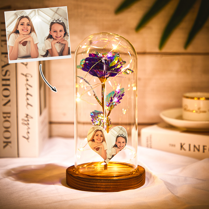 Lampe de nuit LED personnalisée en forme de cœur, fleur de rose éternelle colorée de simulation, roses éternelles sous cloche en verre