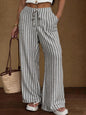 Striped Loose Commuter Casual Lace-up Elastic-waist Wide-leg Trousers