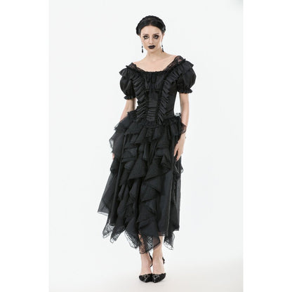 Dark in Love Seraphina Ruched Puff Sleeve Corset Top in Black