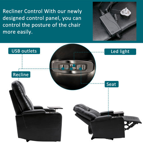 Electric Recliner Chair With USB Charge Port, 360 Swivel Tray Table, Hand In-Arm Storage, Cup Holders, Ambient Lighting - Ambient Lighting Gaming Recliner Chair Home Theat