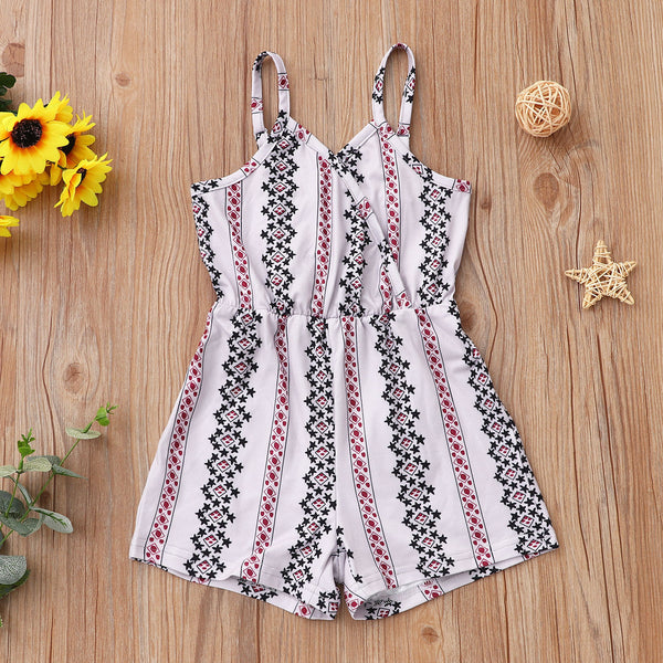 Girls Floral Striped Overalls - Cotton Jumpsuit