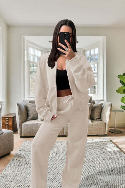 Survêtement molletonné bomber oversize pour femme - Veste zippée et pantalon large