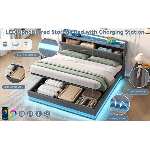 5ft King LED Storage Bed with USB-C