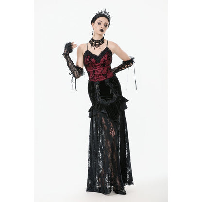 Dark in Love Althea Lace-Trimmed Velvet Goth Camisole in Burgundy