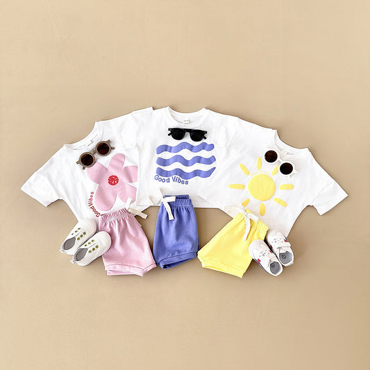 Baby Sun Print Top Casual Short Sleeve Two-piece Set