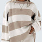 Women's Striped Pullover Sweater - Batwing Sleeve Knit Top