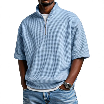 Men's Waffle Knit Half-Zip Polo Shirt - Short Sleeve