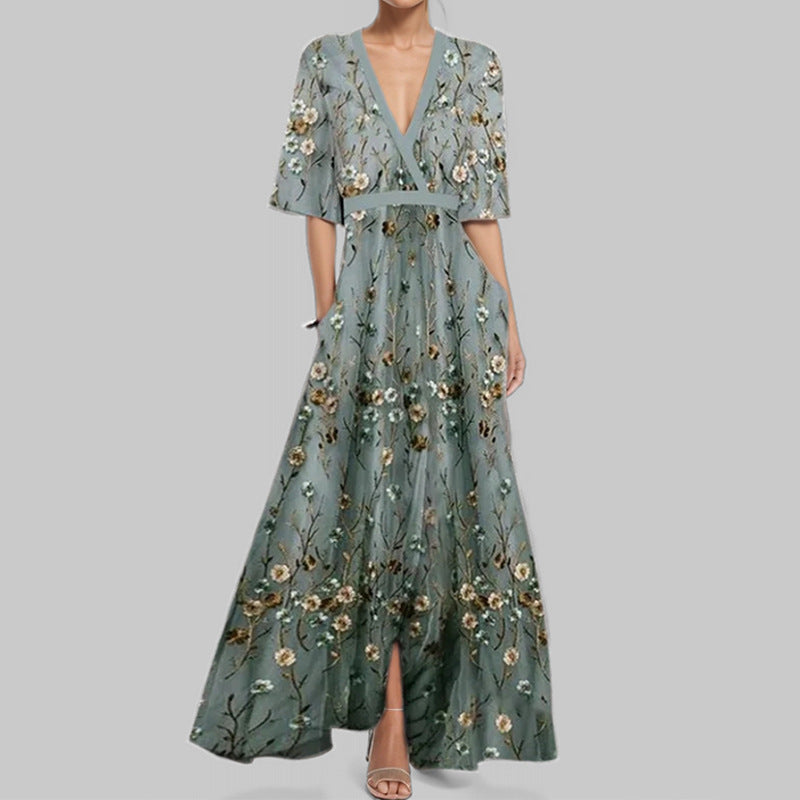 Womens Print Half-sleeve V-neck Dress