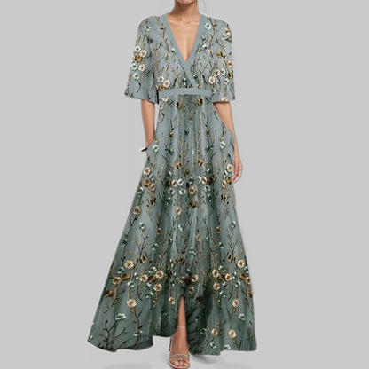 Womens Print Half-sleeve V-neck Dress
