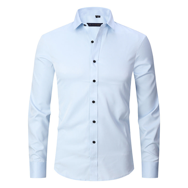 Men's Long-sleeved Fashion Top Slim Solid Color Stretch Shirt