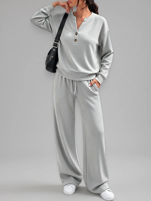 Loose long sleeve top and wide leg pants two piece set - view 8