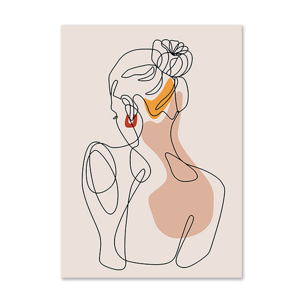 Peinture de fille abstraite à ligne unique avec feuille