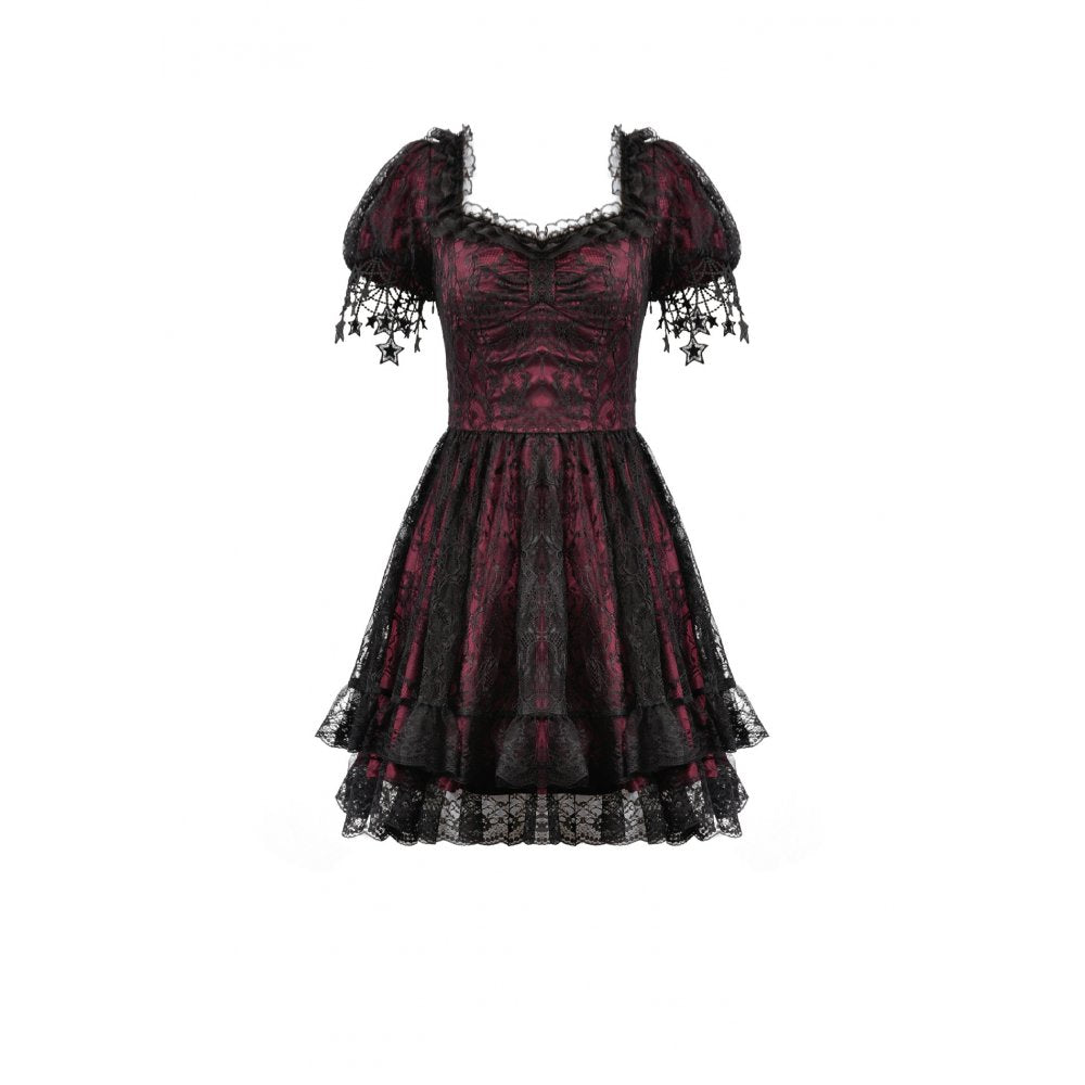 Dark in Love Red Black Lace Princess Dress with Stars Lace