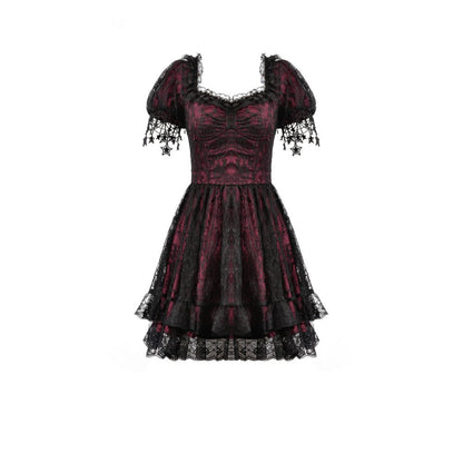 Dark in Love Red Black Lace Princess Dress with Stars Lace