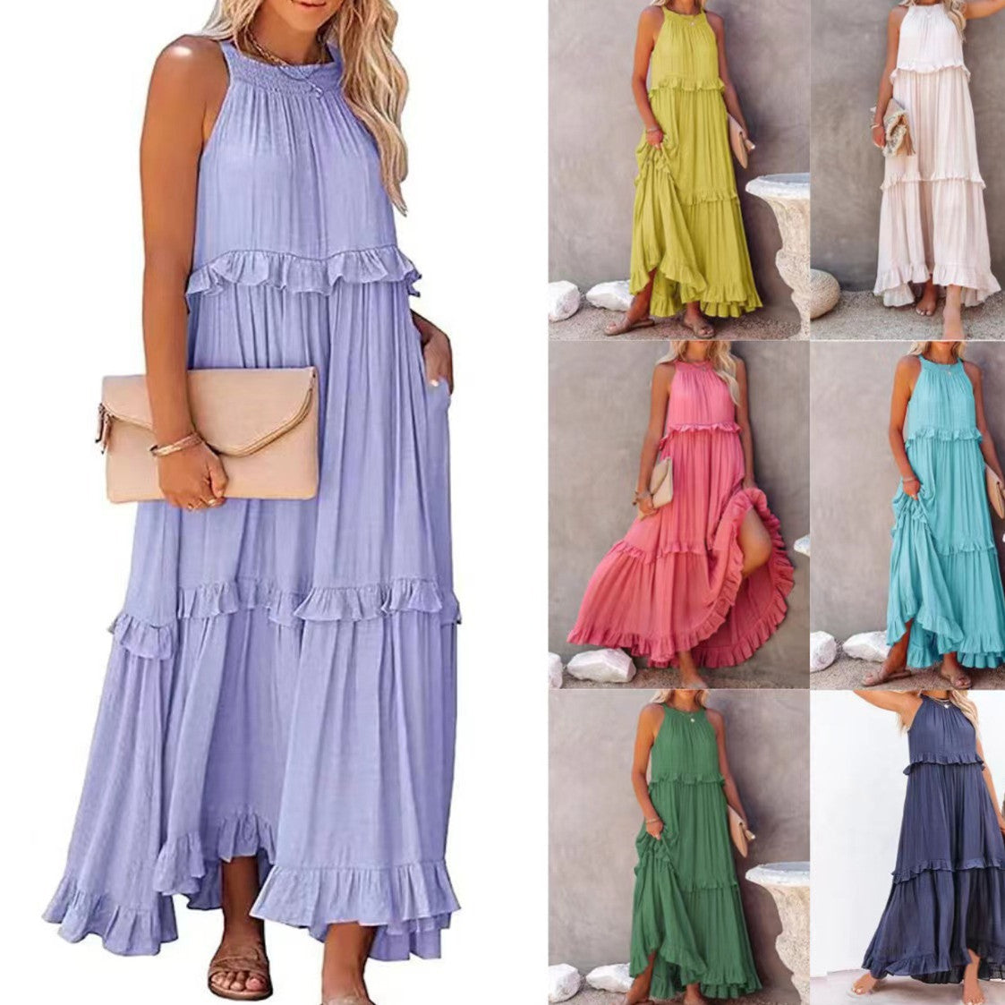 Womens Halter Neck Long Dresses