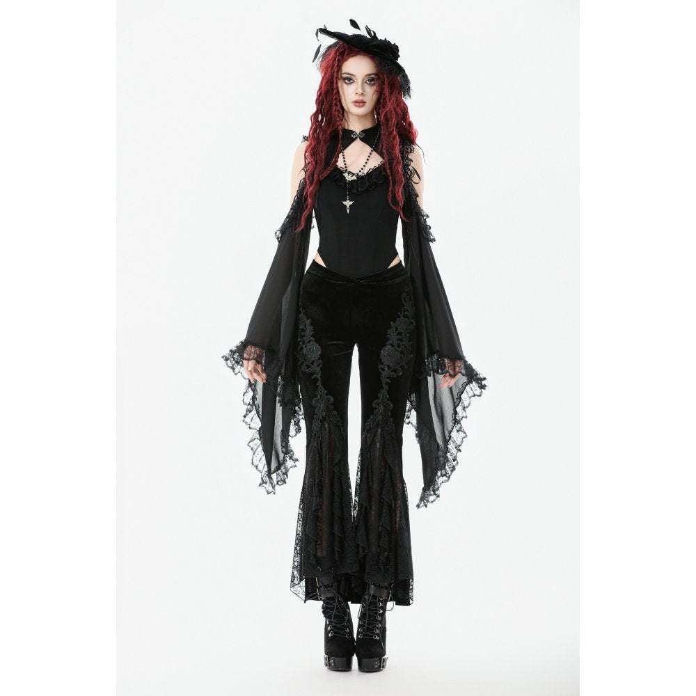 Pantalon évasé en velours et dentelle Dark in Love Erzebeth