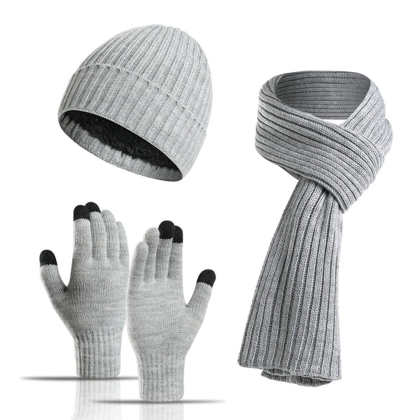Ensemble bonnet, écharpe et gants tricotés de couleur unie pour l'hiver