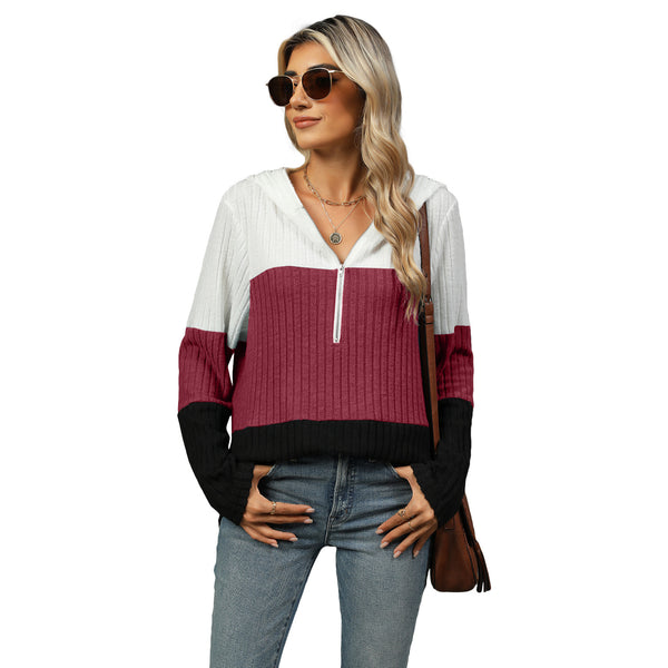 Women's Zipper Hooded Long Sleeve Top