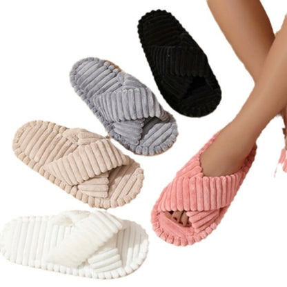 Fur Cross Belt Cotton Slippers