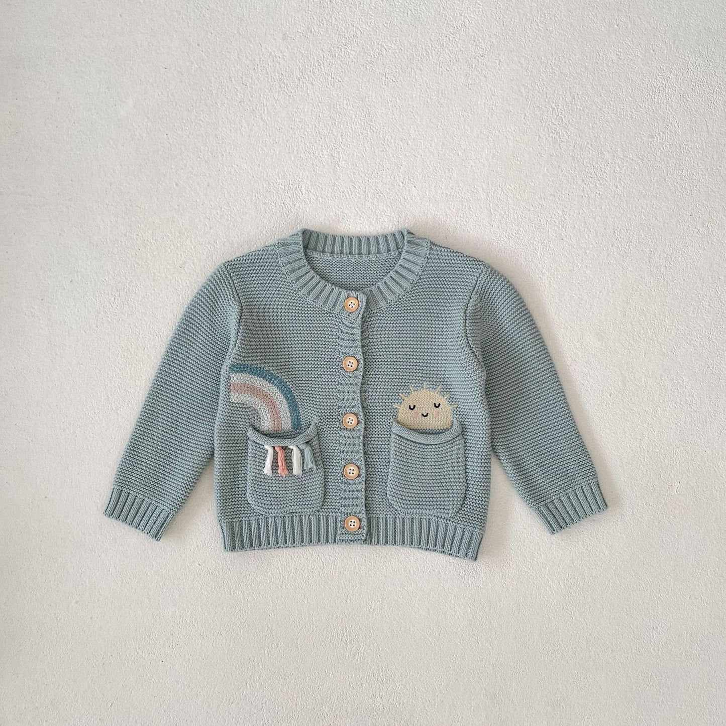Rainbow Embroidered Pattern Round Neck Cardigan