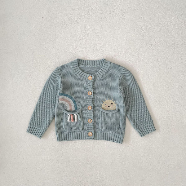 Rainbow Embroidered Pattern Round Neck Cardigan