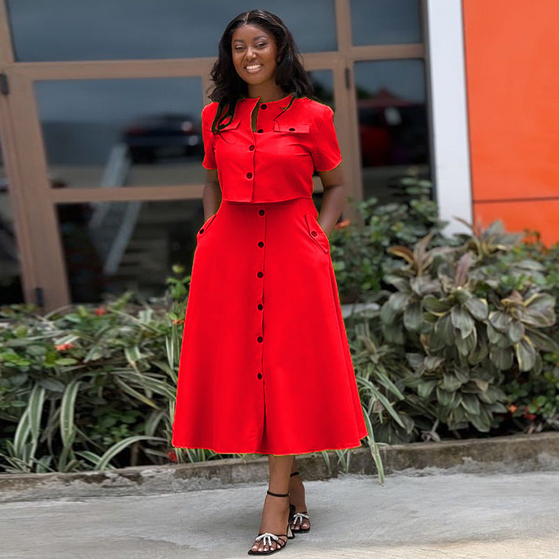 high waisted breasted skirt set