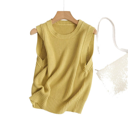 Women's Round Neck Slim Fit Sleeveless Knit Top