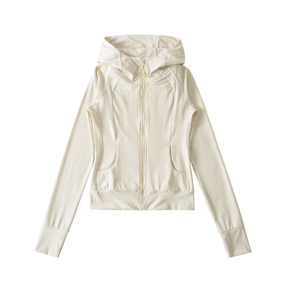 Hooded long sleeved T-shirt top cardigan