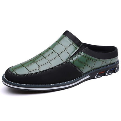 Men's Half-Slipper Leather Shoes Back Strap Slippers Big Size Toe-Covered Slippers