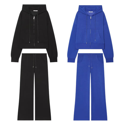 Zipper hooded double-sided fabric hoodie+pants set