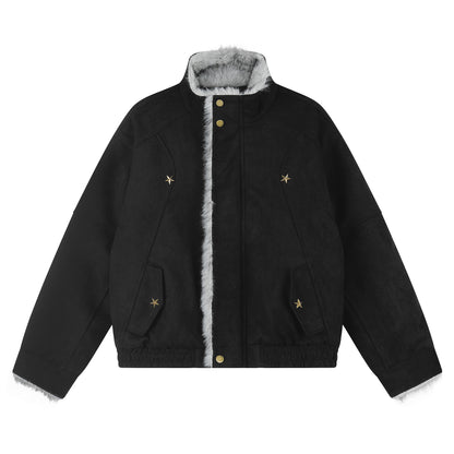 Women's Suede Faux Fur Collar Short Jacket