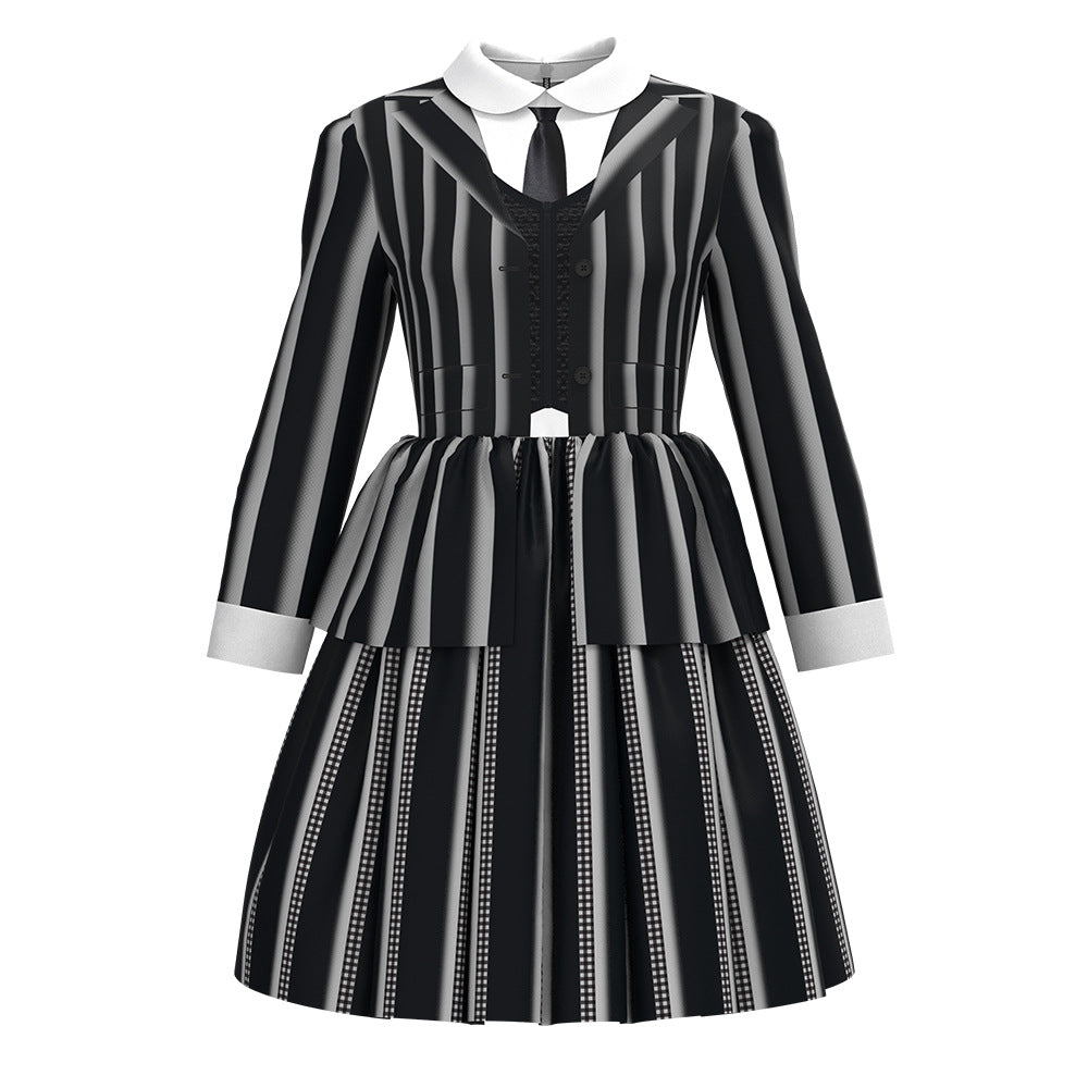 Jiamai New Wednesday Cosplay Striped Dress