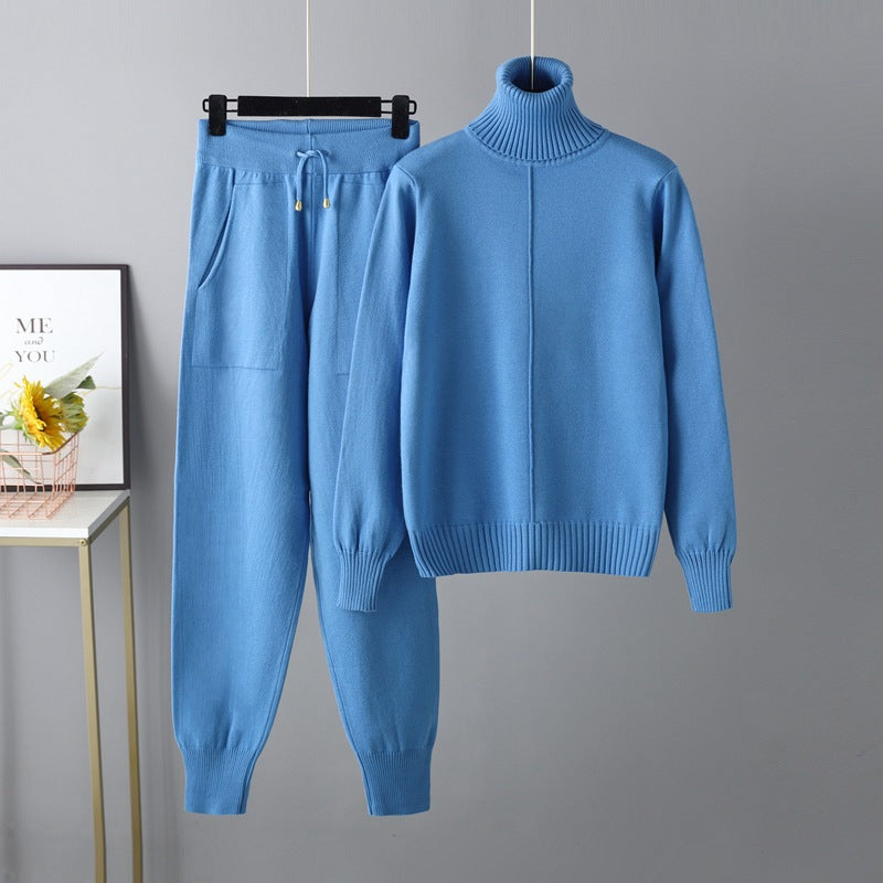 Solid Color Sweater Knitted Two Piece Set