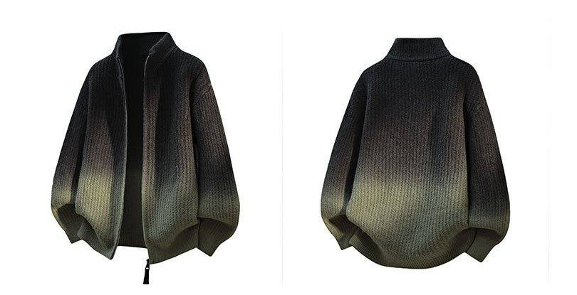 Men's Gradient Zip-Up Stand Collar Knit Sweater