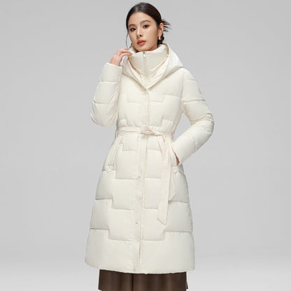 Women's  Wave Stitching Padded Jacket Hooded Mid-length Over-knee Coat