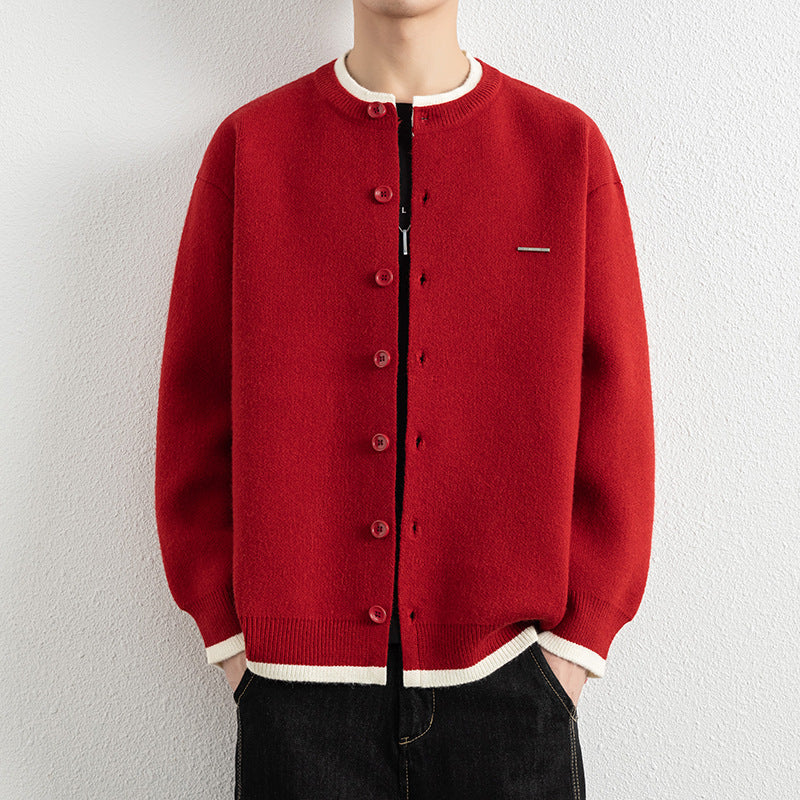 Men's Casual Color Block Knit Button Cardigan Jacket