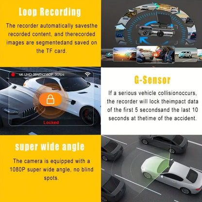 1080P Dash Cam Car Camera Video Recorder 150 Wide-Angle Support 128GB Max 24h Motion Detection Parking Mode Accident Recording