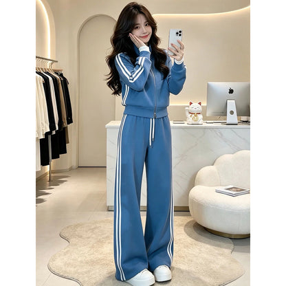 Sporty Stripe Hoodie Set for Women
