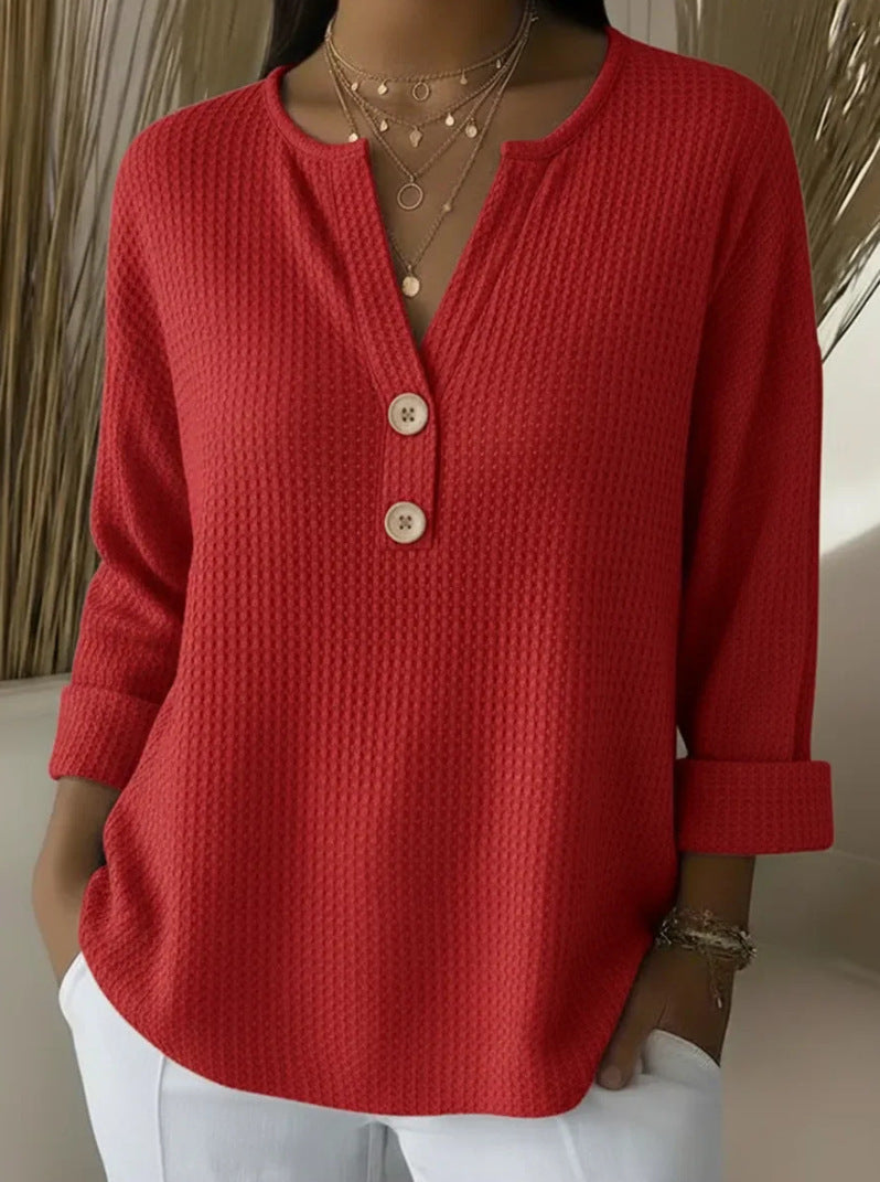 V-neck Waffle Knit Women's Sweater