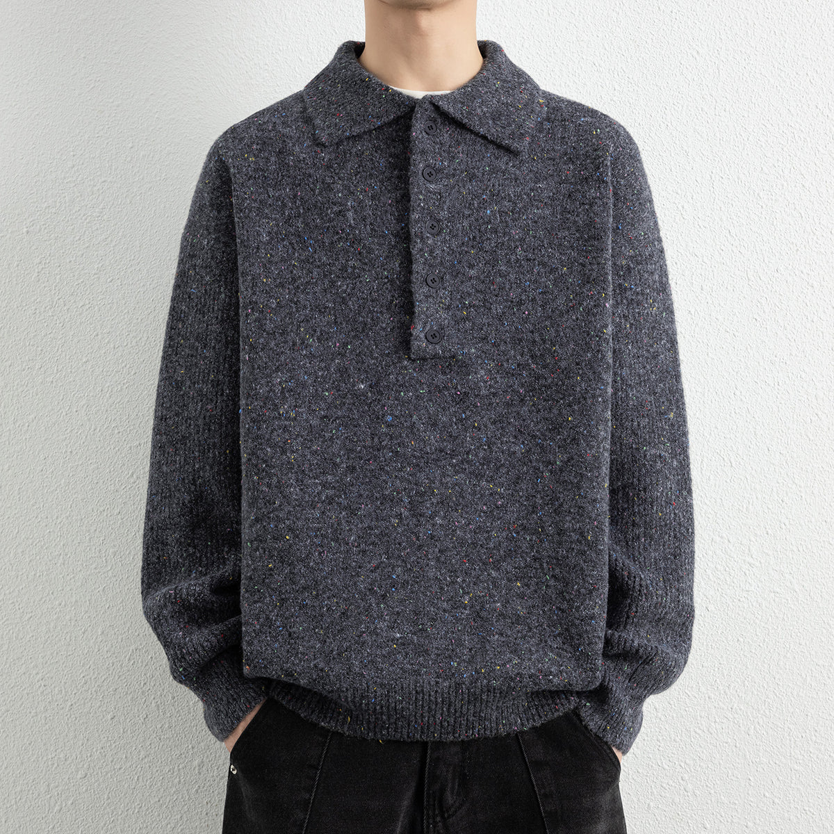 Men's  Lapel Collar Loose Knit Sweater