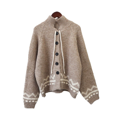 Stand up collar long sleeved sweater for women