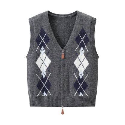 Women's Diamond-Knit V-Neck Vest