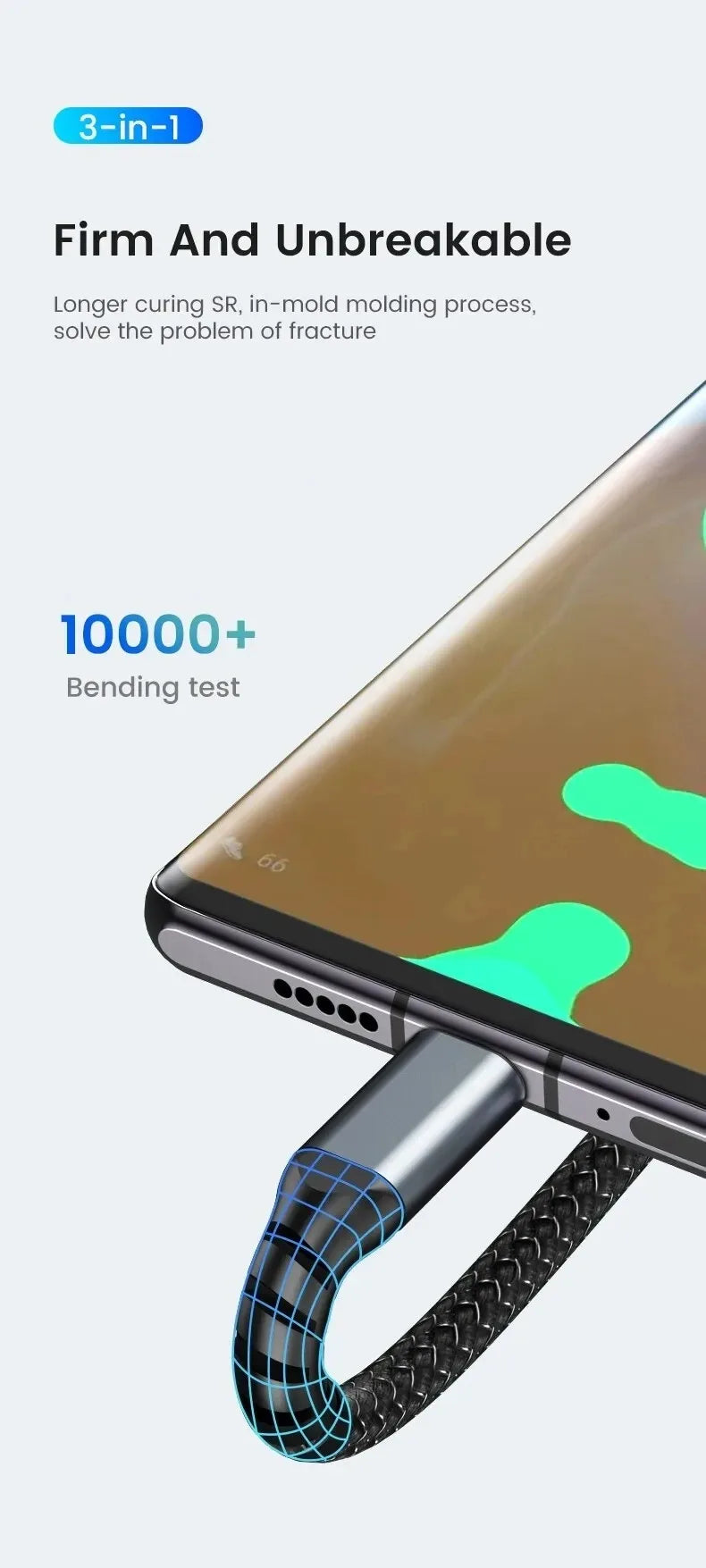 3 In 1 100w Transparent Fast Charging Cable Type C Usb Micro For Iphone Samsung Huawei Xiaomi Pilot Lamp Charger Usb C 6A