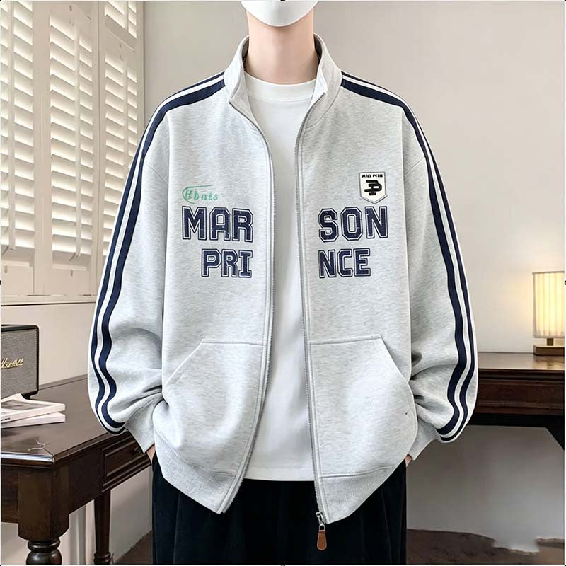 Men's Trendy Long Sleeve Lapel Hooded Loose Fit Sweatshirt Jacket